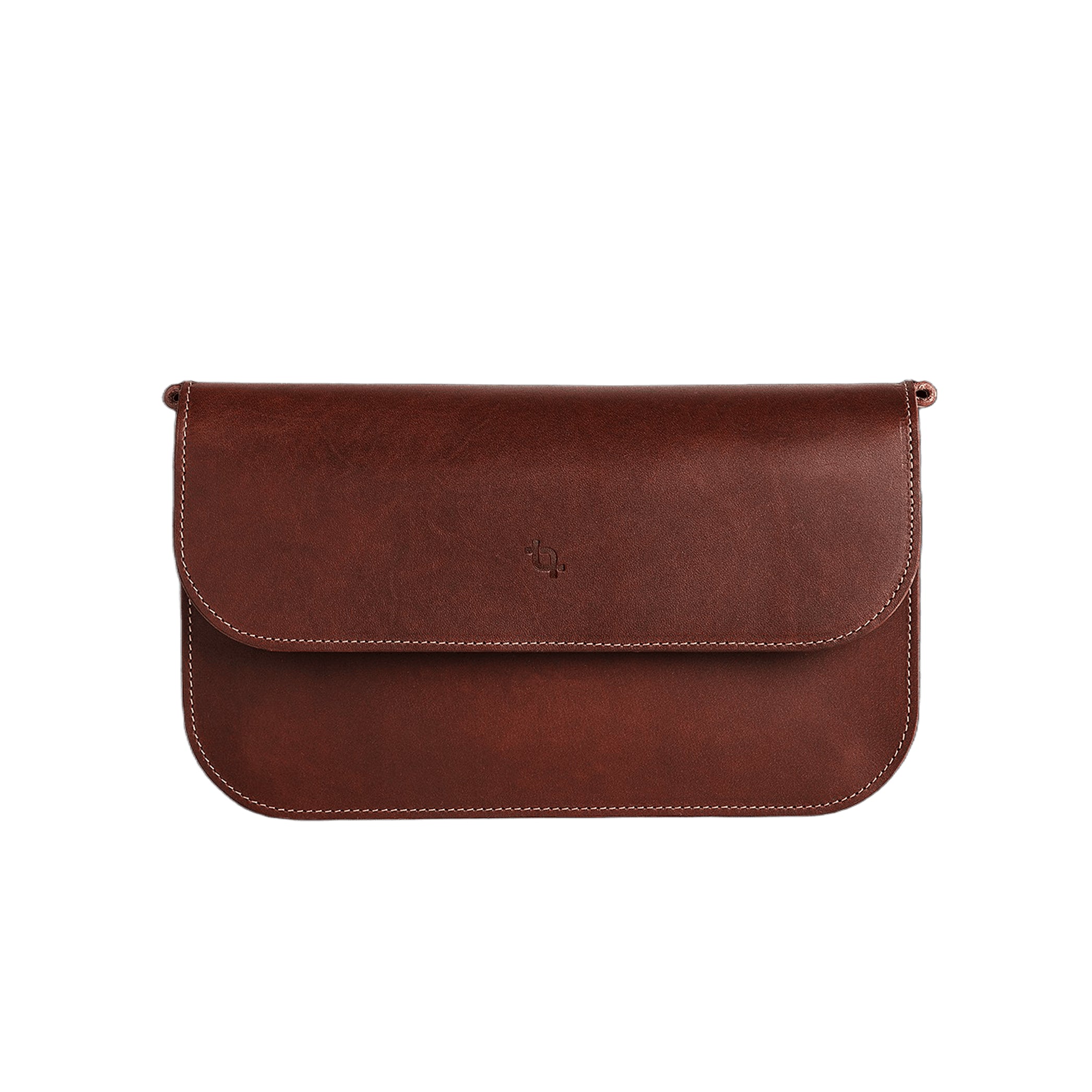 Leather Handbag Model Baguette with Two Straps - Cognac