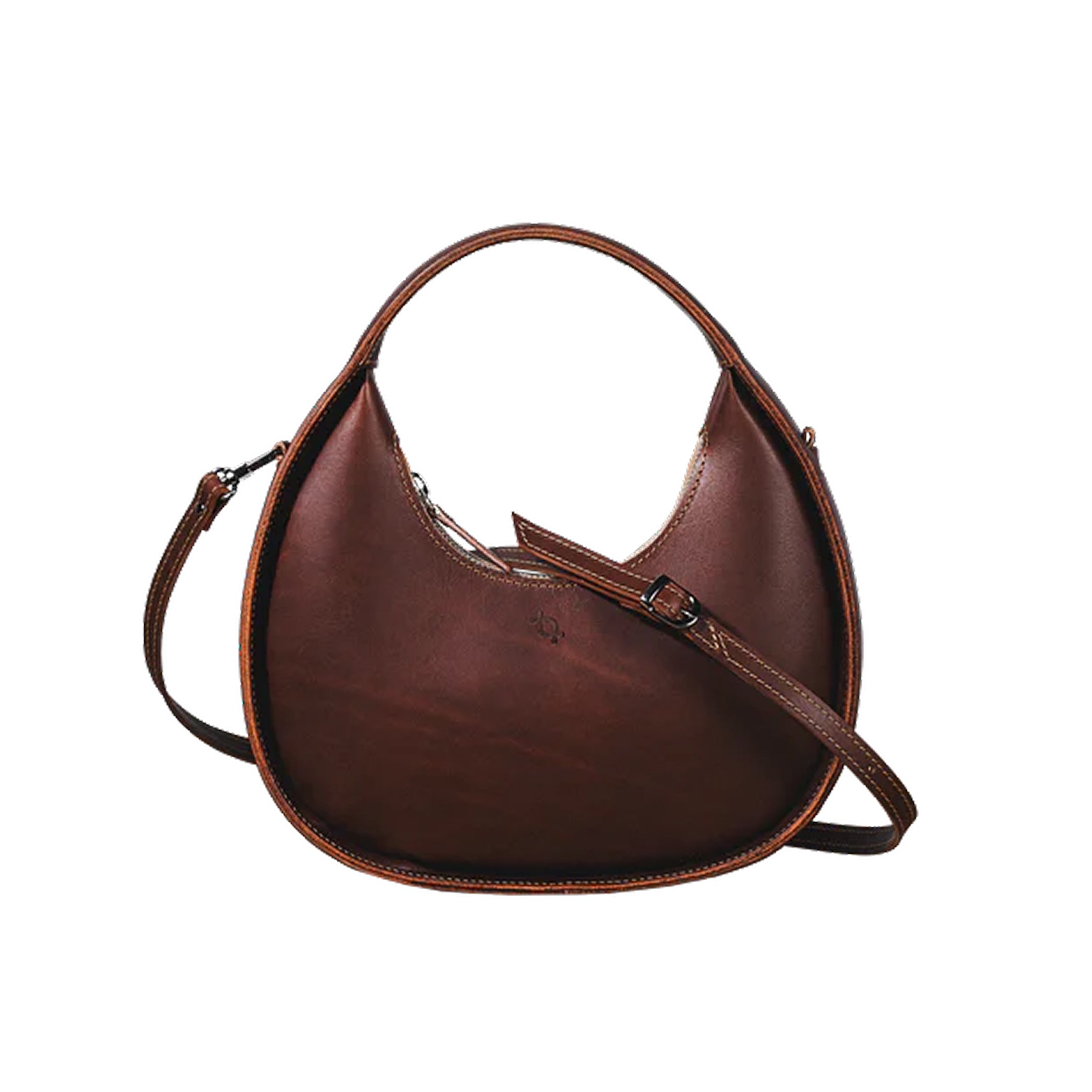 Leather Handbag Mini Moon - Cognac