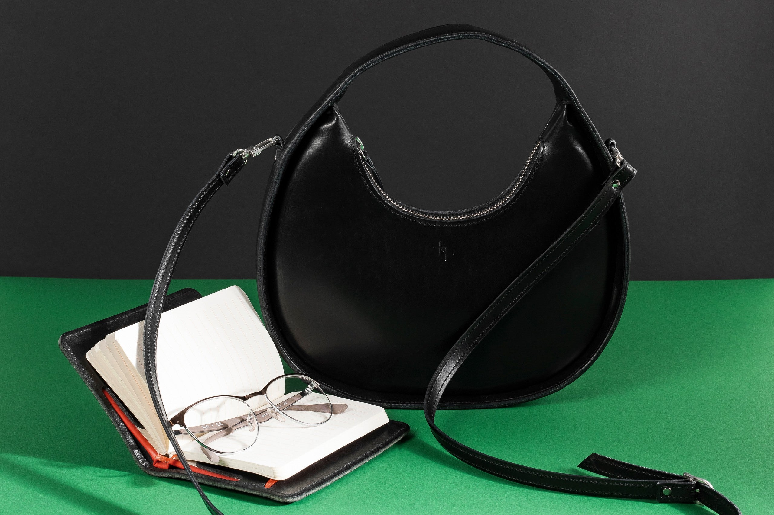 Leather Handbag Mini Moon - Black