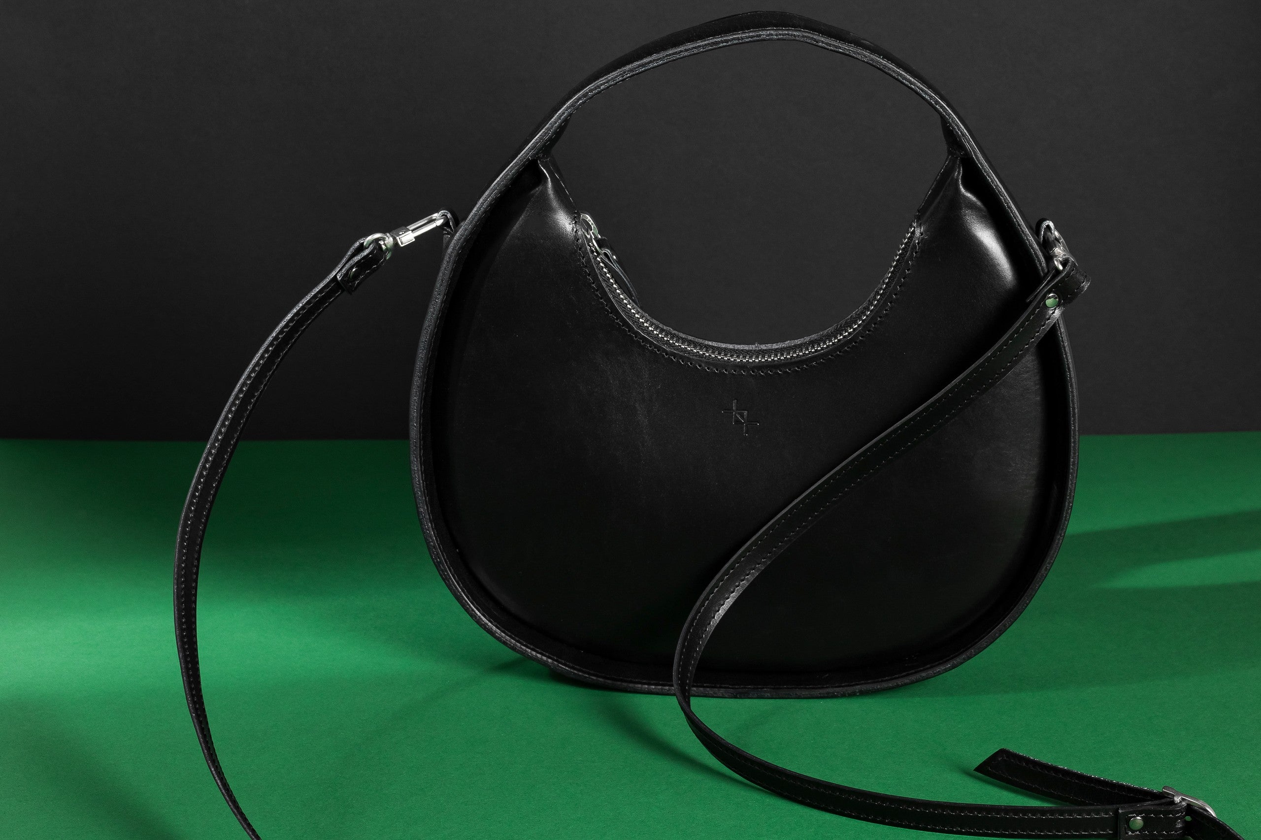 Leather Handbag Mini Moon - Black